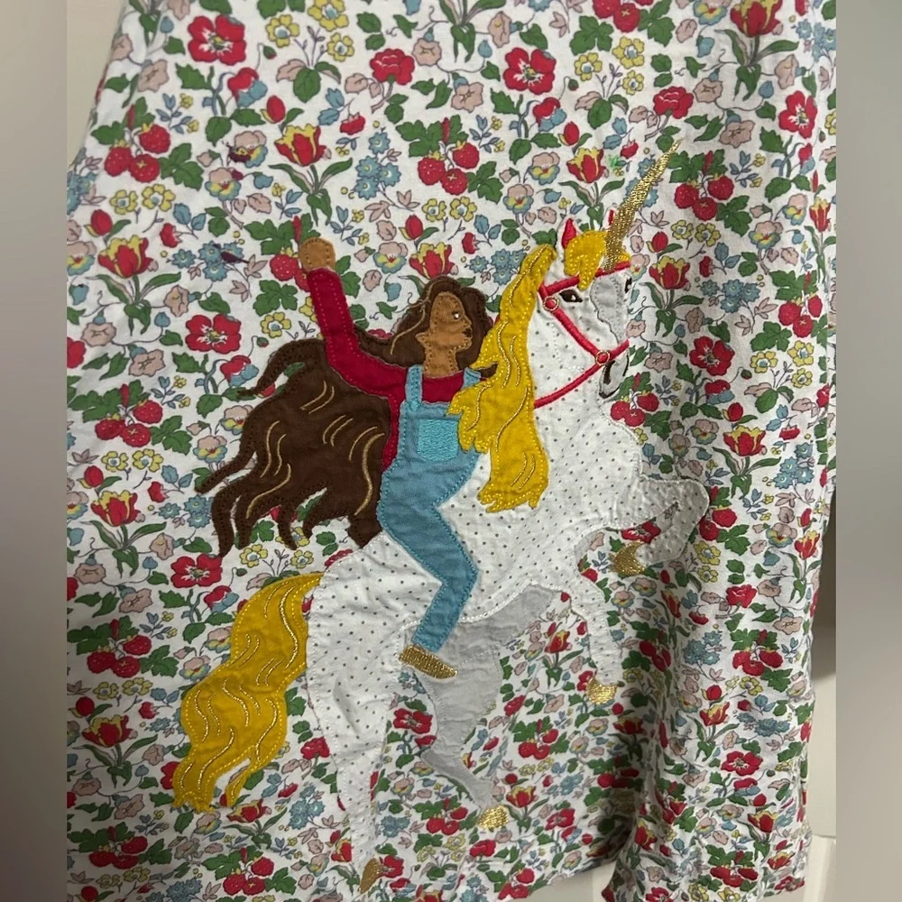 Mini Boden Ivory Autumn Raspberry Unicorn Applique DITSY Dress Size 8-9years - Picture 3 of 6